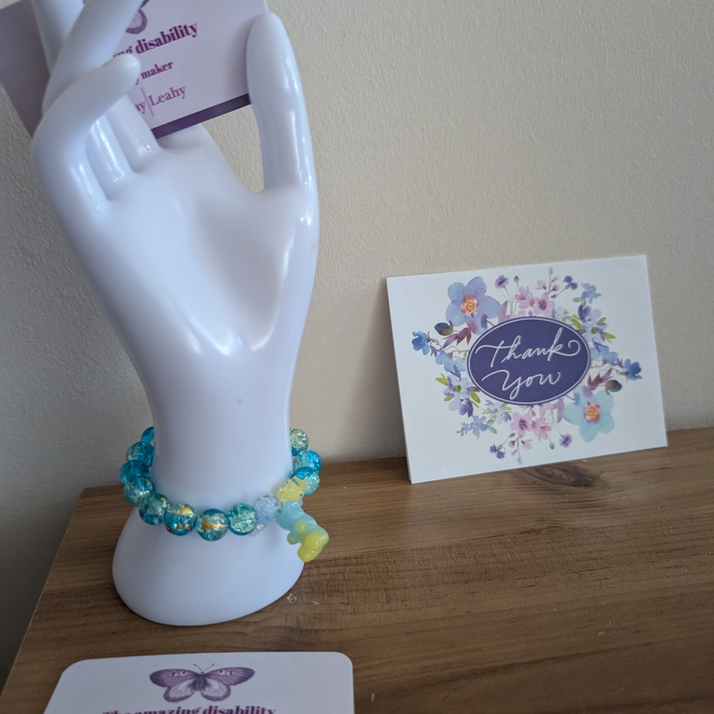 Blue Beaded Bracelet with Yellow Charm